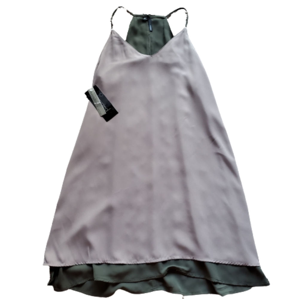 NWT Tempted Reversible Satin Tank Dress Olive Green Tan Spaghetti Strap Size M - Picture 3 of 9